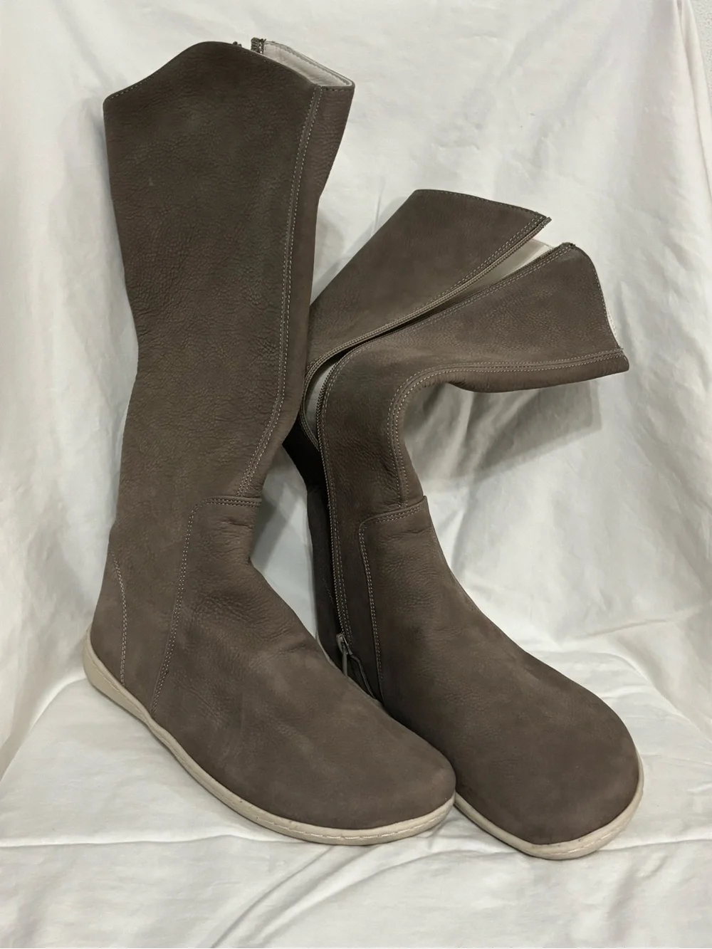 Over-the-Knee Taupe Suede Boots with Side Zip